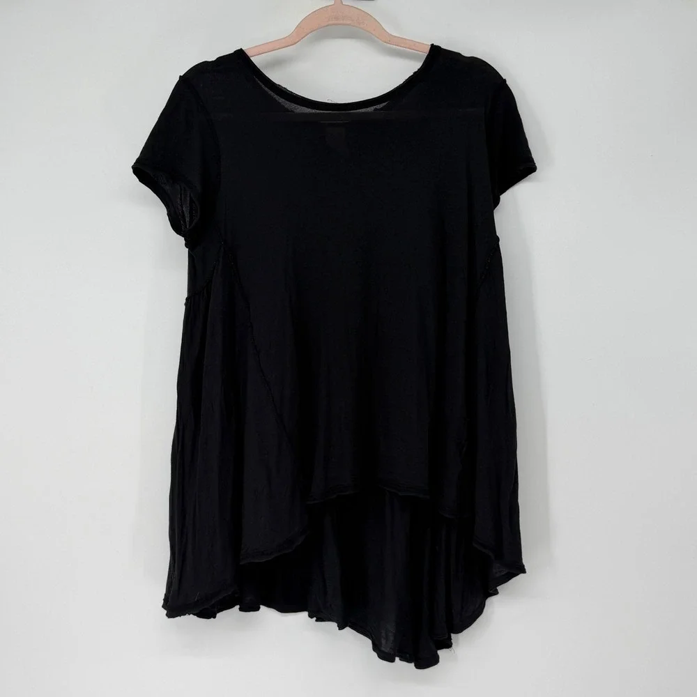 We The Free Free People Black Pima Cotton Modal High Low Peplum Top Size‎ M